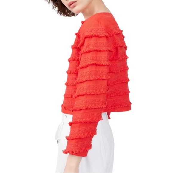 Club Monaco Rabah Papaya Jacket Cropped Linen Fringe size XS NWT - Picture 2 of 12